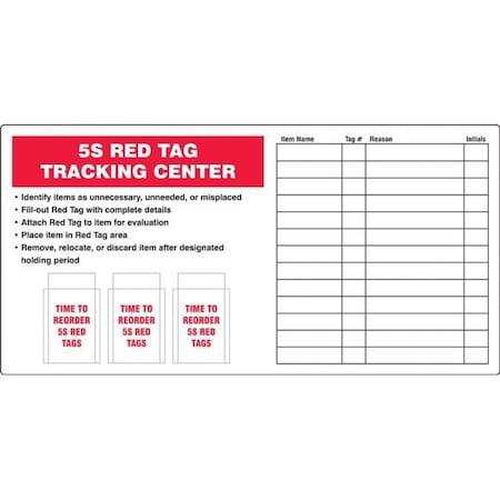 Accuform 5S RED TAG TRACKING CENTERS OPTION TAC501 TAC501